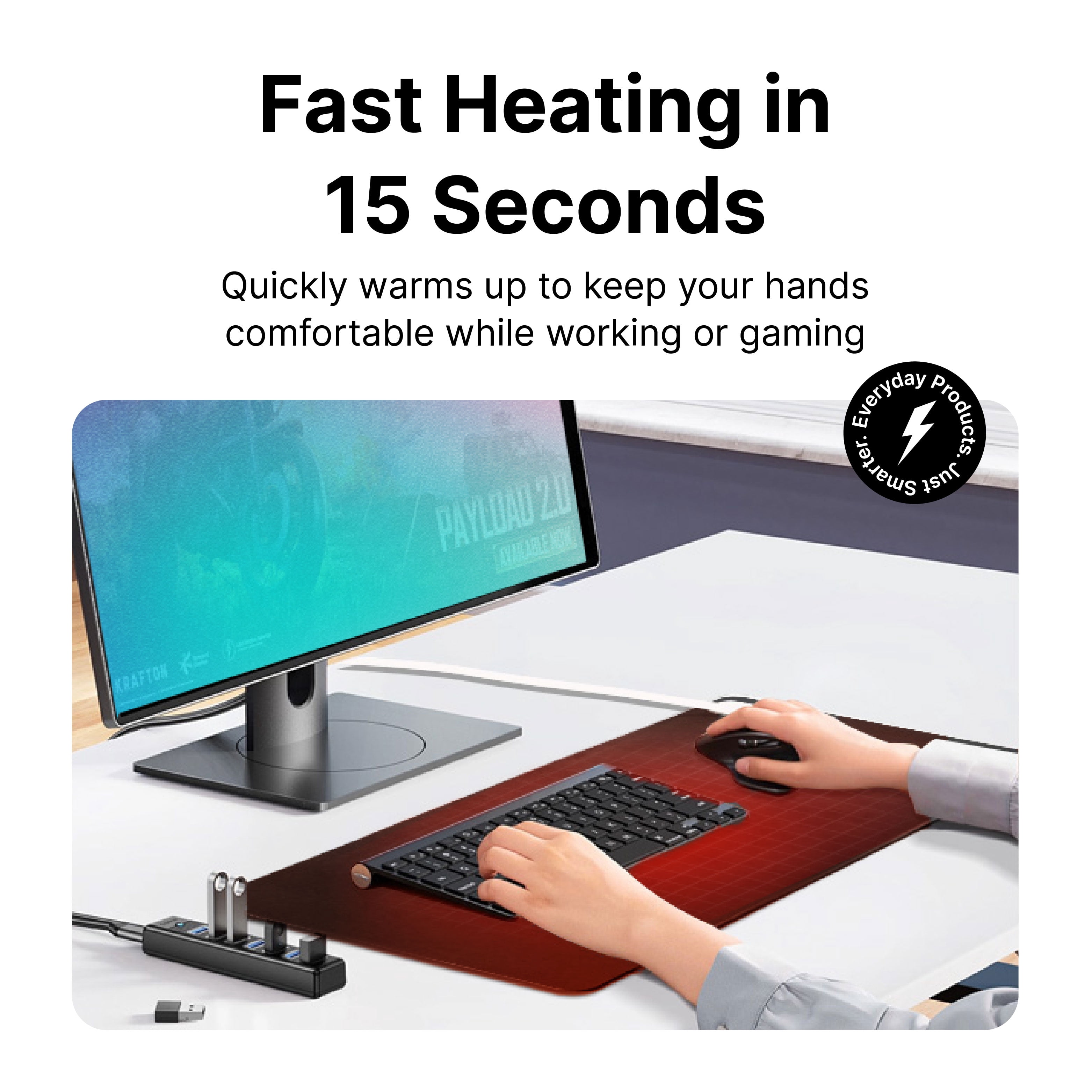 Heated Mouse Pad, Oversized Large Mouse Pad with Warmers for Office, Gamers, Content Creators, and Vloggers, Fast Heating in 15 Seconds, 3 Heat Levels, Black, Spill-Proof