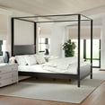 thumbnail image 5 of Martha Stewart Hayes Queen Size Solid Wood Canopy Platform Bed with Wood Headboard and Footboard, No Box Spring Needed, Dark Gray, 5 of 11