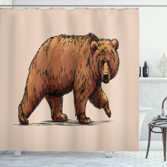 Ambesonne Bear Shower Curtain, Ink Art Wildlife Beast, 69"Wx75"L, Brown Rose