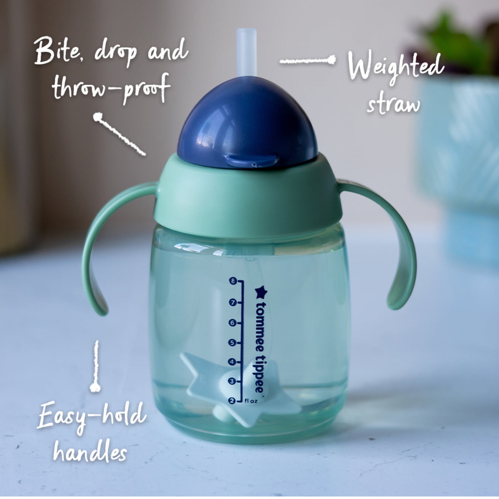Tommee Tippee Starter Weighted Straw Baby & Toddler Cup, Spill-Proof, 6m+, 10oz, Green, 1-Pack
