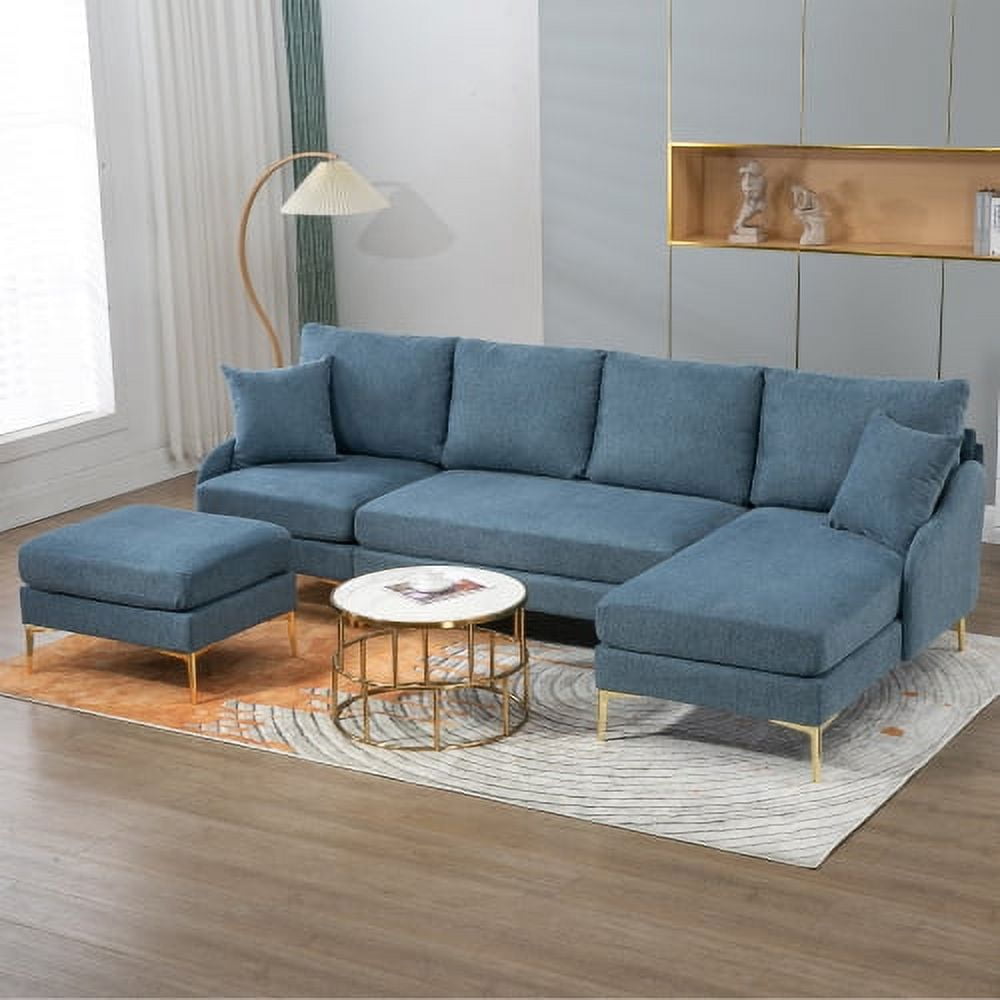 BSHTI110'' Wide Reversible Left or Right Chaise of Sectional Sofa U-Shape Convertible Sofa Couch 4-Seat Couch with Chaise Lounge Upholstered for Living Room,Apartment,Office,Blue Polyester Blend