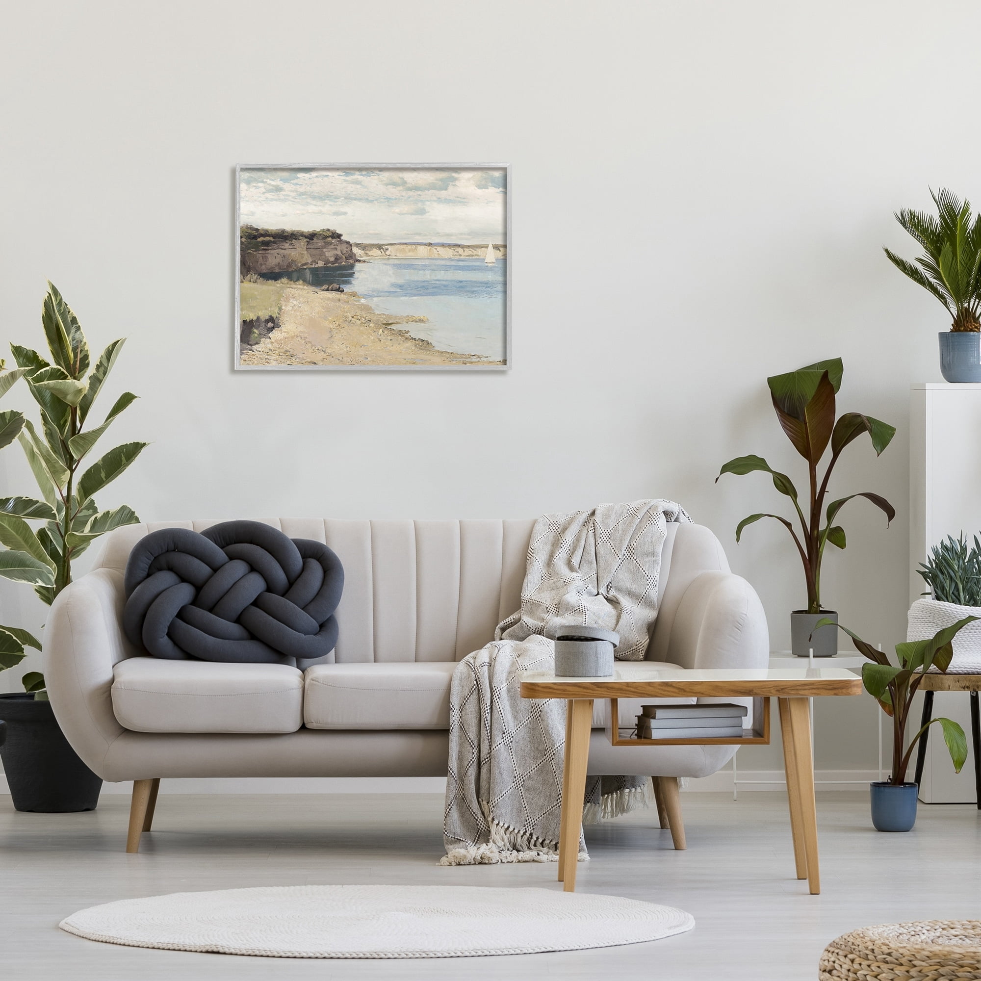 Stupell Industries Still Morning Oceanside Cliffs and a Sailboat Painting, 24 x 30,Design by Christy McKee