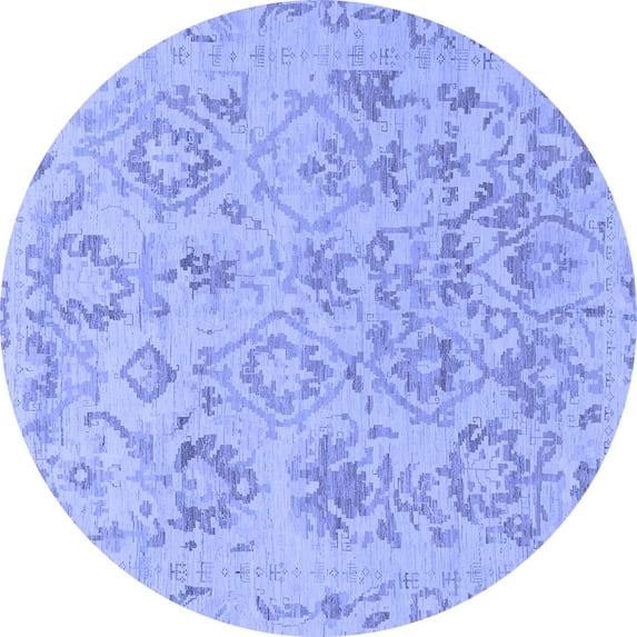 Ahgly Company Machine Washable Indoor Round Oriental Blue Traditional Area Rugs, 4' Round