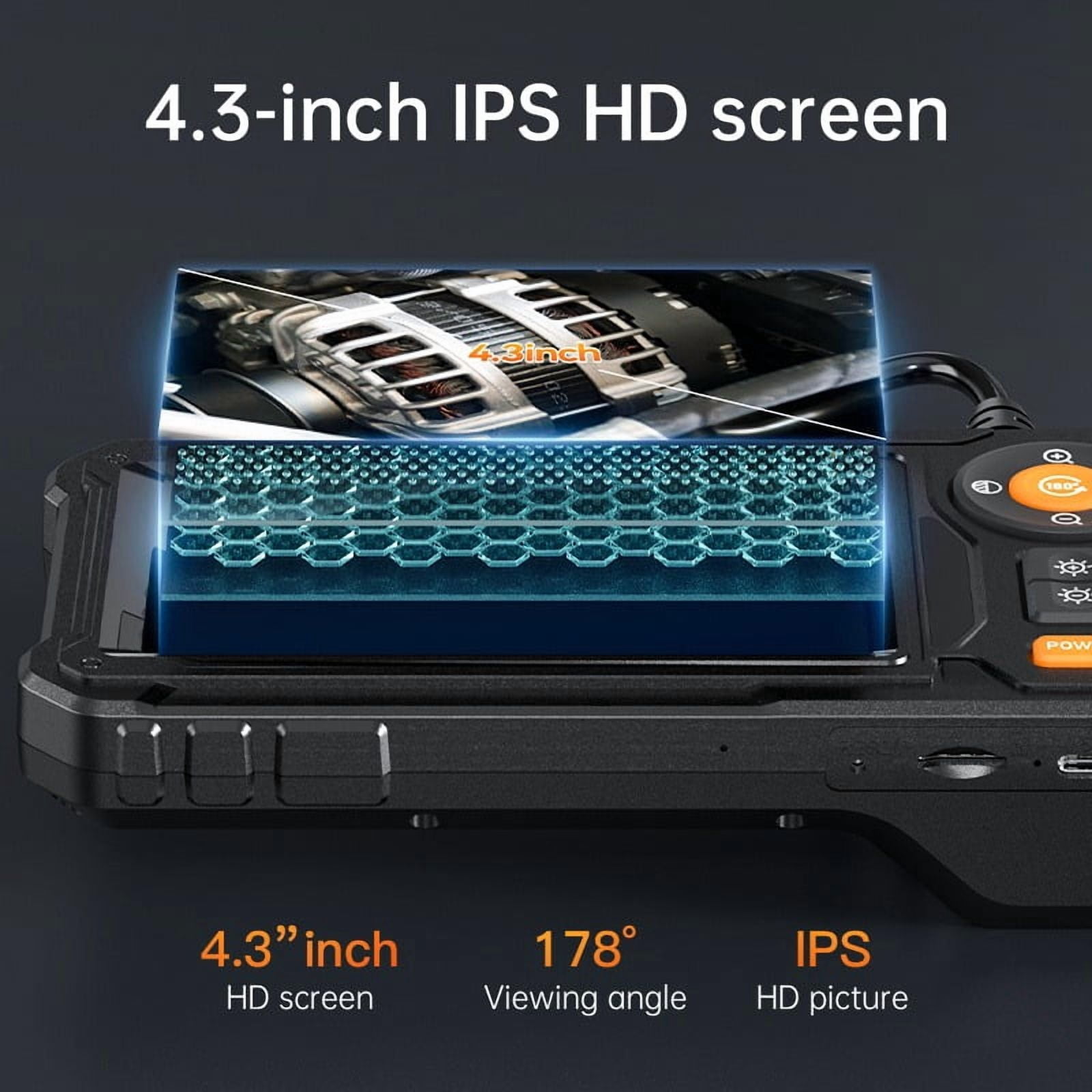 IP67 Waterproof Endoscope Camera with 4.3" LCD & 6 LED Lights for Automotive, Pipe, Wall Inspection