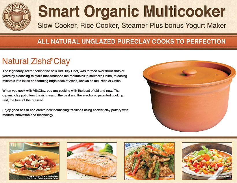 VitaClay VM7900-6 Smart Organic Multi-Cooker- A Rice Cooker, Slow Cooker,  Digital Steamer plus bonus Yogurt Maker, 6 Cup/3.2-Quart