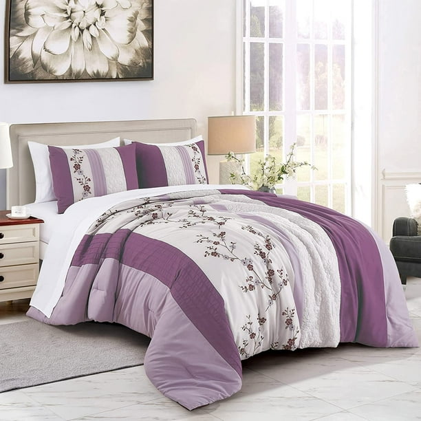 Chezmoi Collection Everly Queen Bed in a Bag 7Pieces Luxury Lavender