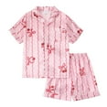 thumbnail image 1 of Girls Satin Pajama Short Sleeve Top With Button Front Comfortable Shorts Soft Silk Like Sleepwear Kids, 1 of 4