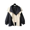 thumbnail image 2 of Female'S Hooded Trench Coat Lapel Button Down Jacket Color Block Mid-Length Windbreaker, 2 of 6