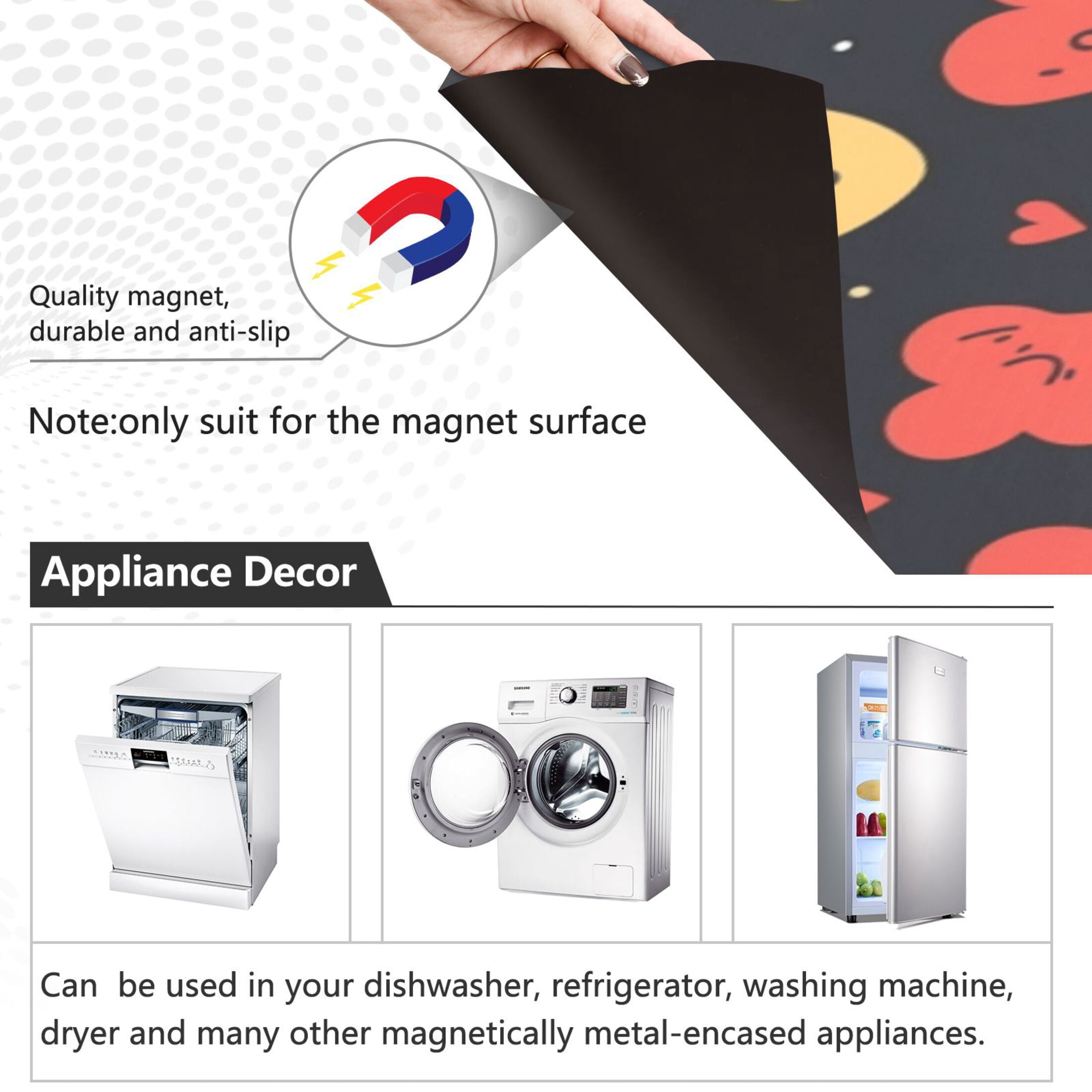 Dishwasher Magnetic Sticker 23x26 Inch Refrigerator Magnetic Sticker Washing Machine Magnetic Sticker Kitchen Panel Magnetic Sticker Home Decor Cartoon Color Love Heart