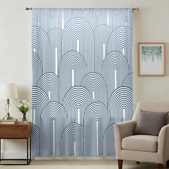 Ombre Sheer Curtains 45 Inches Long, Farmhouse Stripes Modern Abstract Art Light Filering Curtains, Breathable Simi Curtain Privacy Drapes for Kitchen Bathroom Lightweight Small Window Treatment