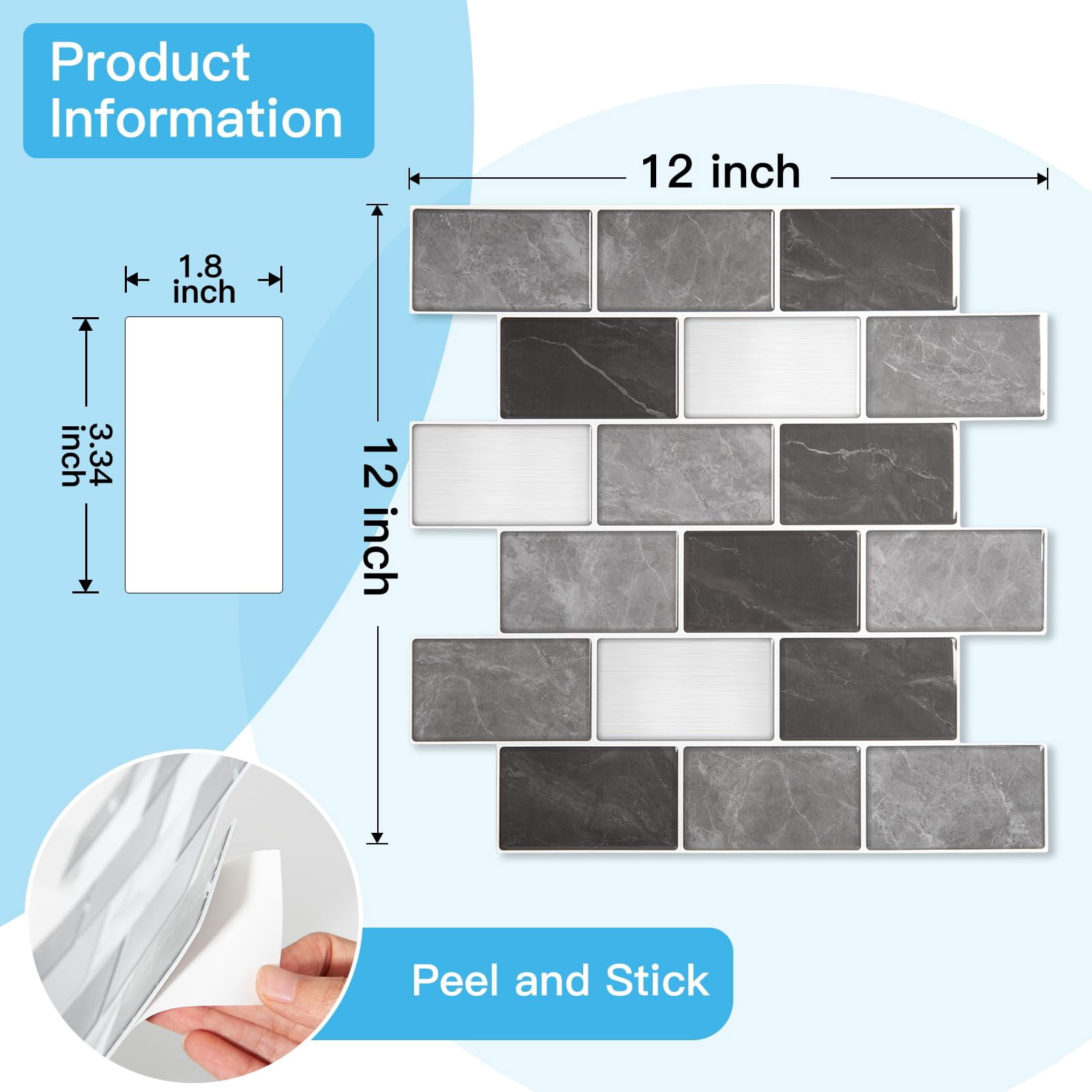 Peel And Stick Granite Wall Tiles - 12"x12" Thicker Design Backsplash  Self-adhesive Tile For Kitchen & Bathroom Decor