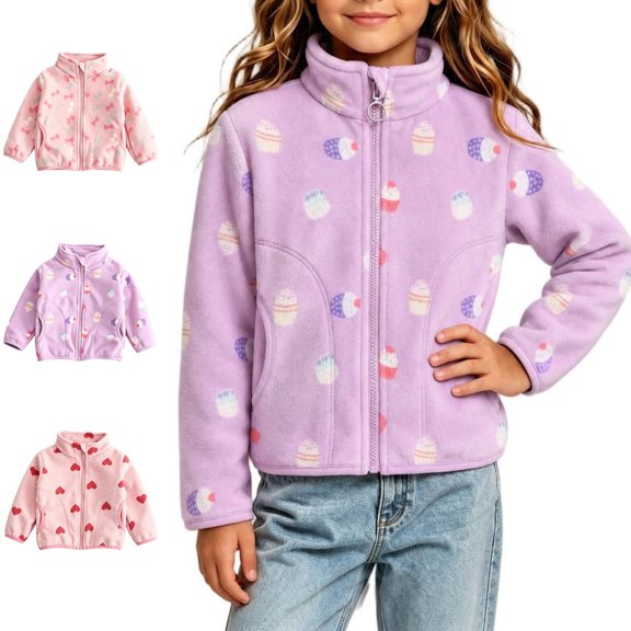 Loopsun Toddler Girls Winter Outerwear Jackets 0-6Y Print Fleece Zip Long Sleeve Warm Casual Coats