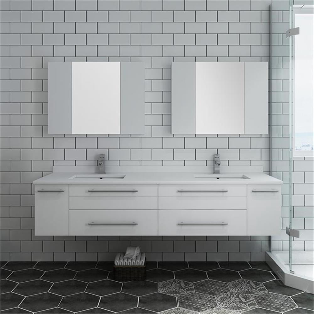 Fresca Lucera Wall Hung Double Undermount Sink Bathroom Vanity - Thumbnail 2