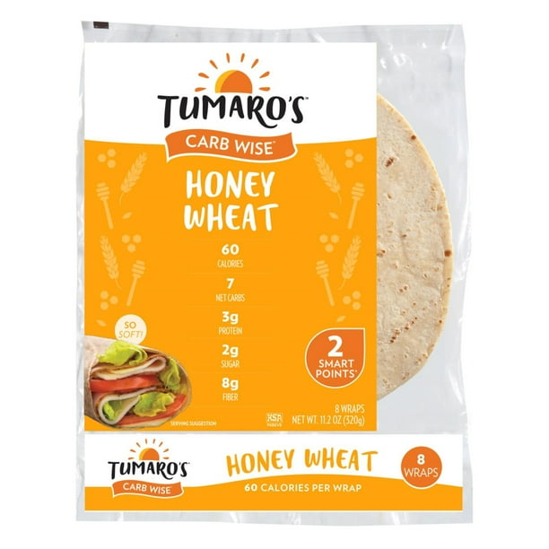 Tumaro's Carb Wise Tortilla Wraps, Honey Wheat, 8 Wraps