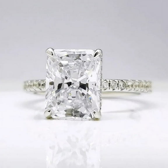 Bow Jewel Forever Diamond Ring for Women's - 2.2 Ct Radiant Cut Diamond Rings - 14K White Gold Over Rings - Engagement Wedding White Diamond Rings - Engagement Surprise Diamond Ring for Women's