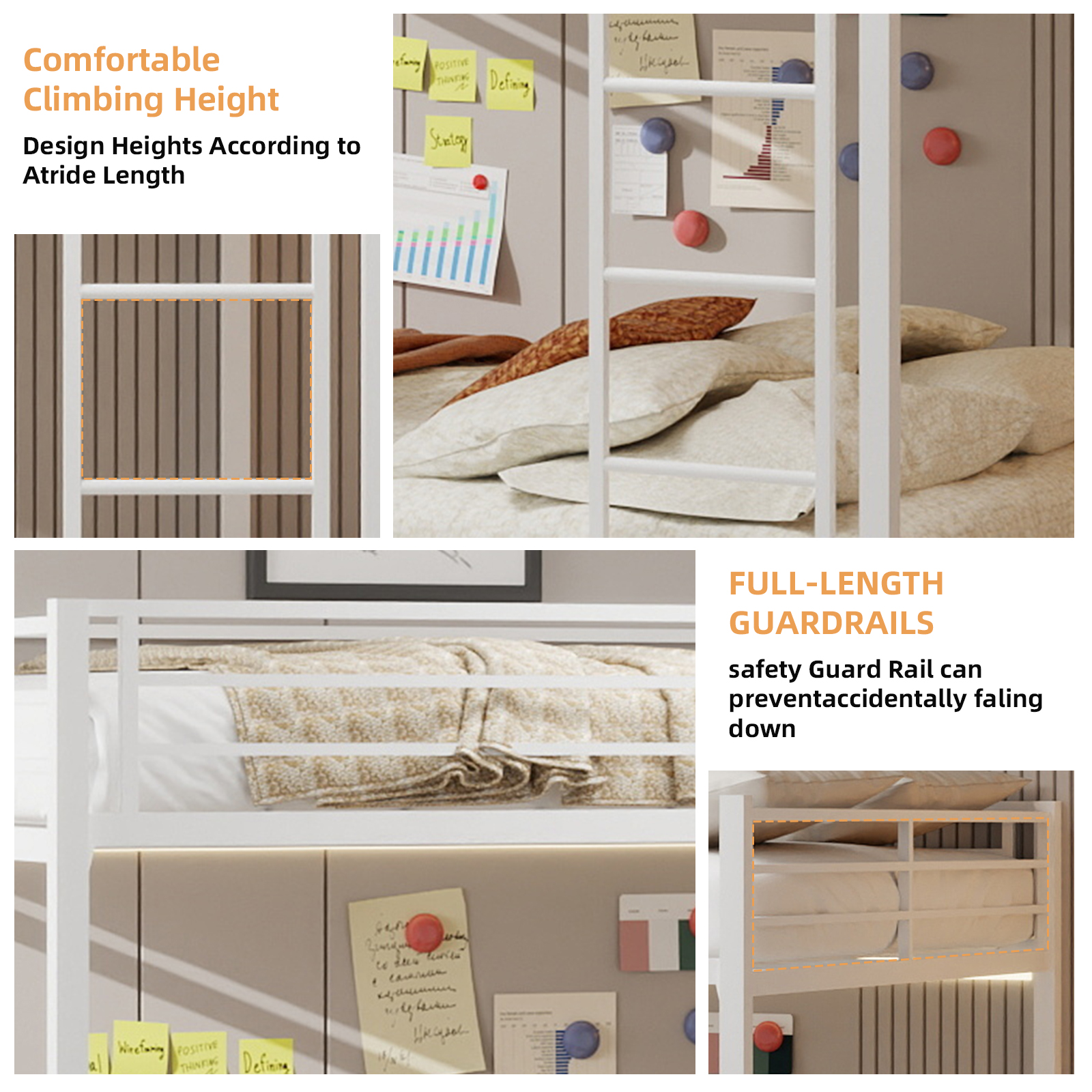 Miniyam Metal Queen over Queen Bunk Bed with Trundle, Space Saving Bunk Bed Frame with Ladder and Guardrails for Dorm, Apartment, White