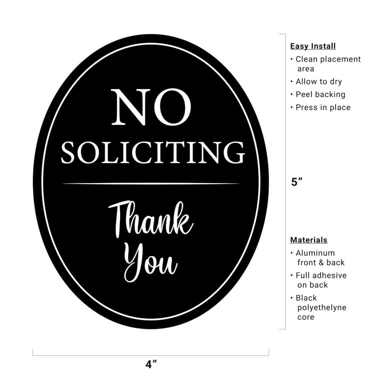 all-hung-up-4-x-5-no-soliciting-sign-for-house-3m-self-adhesive-for-door-window-wall-durable-quality-finished-aluminum-metal-surface-home-business-office-thank-you-black-oval-walmart-com for Free Printable No Soliciting Sign For Home All Hung Up 4