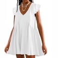thumbnail image 1 of Puntoco Vestido De Manga Corta Con Cuello En V, Minifalda Con Cuello En V De Color Sólido Y Manga Con Volantes Para Mujer Blanco Xxl, 1 of 6