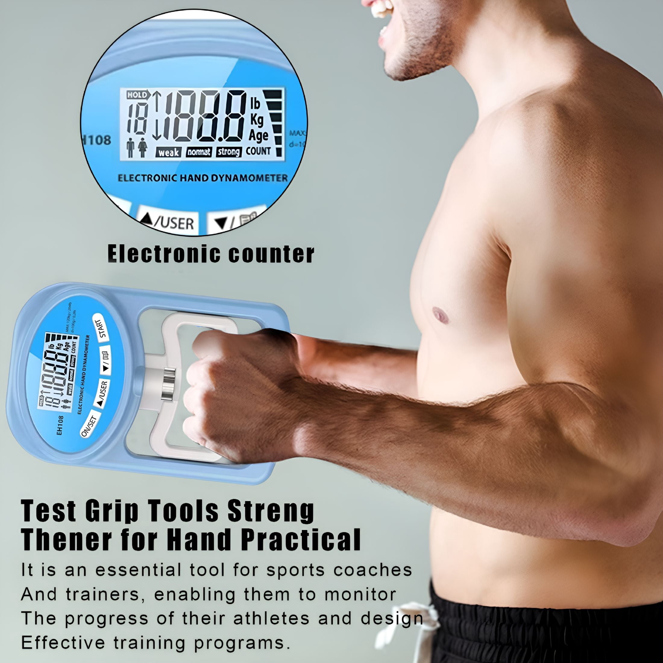 GJX 2026 New Electric Grip Strength Tester Led Display Hand Grip Dynamometer Adjustable Gripper Trainer Handheld Grip Measurement Meter Hand Grip Power Strengthener Exerciser