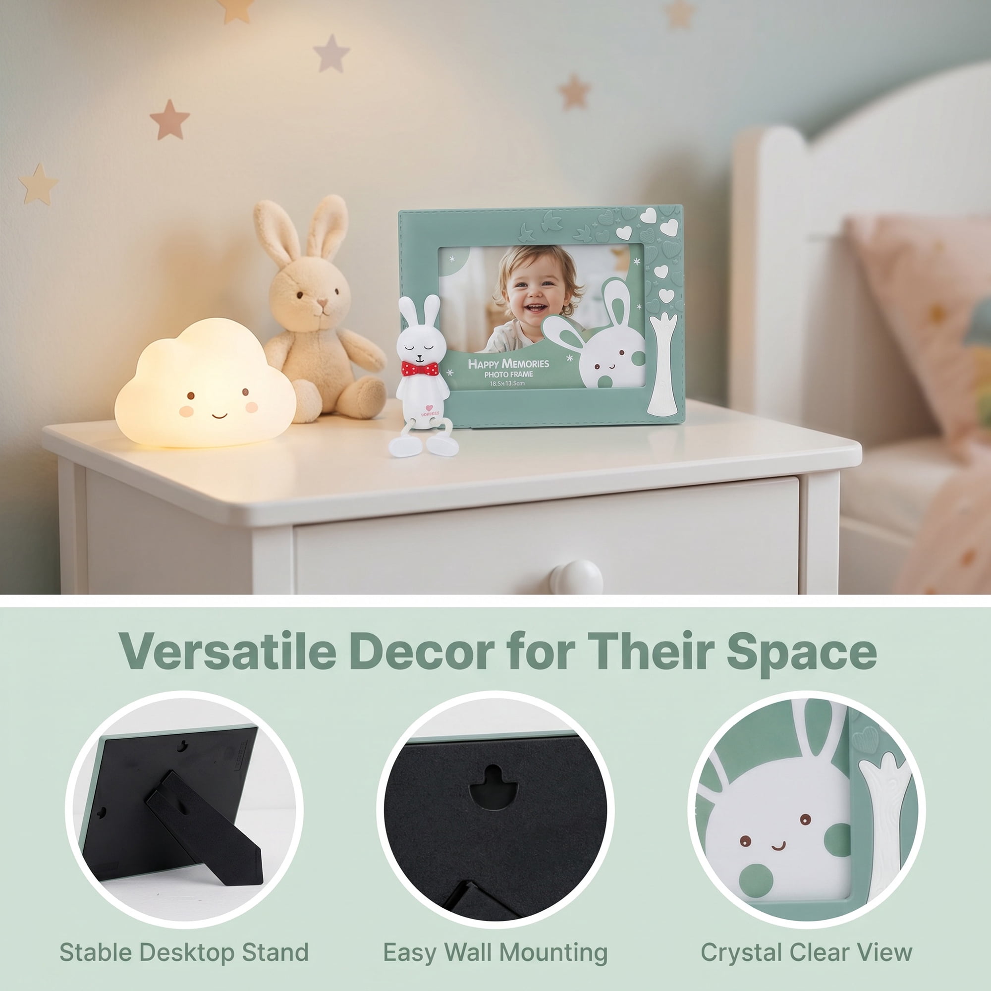 Unique Bargains Cartoon Shatterproof Cute Plastic Photo Frame Dark Green Place Horizontally 5" x 7"