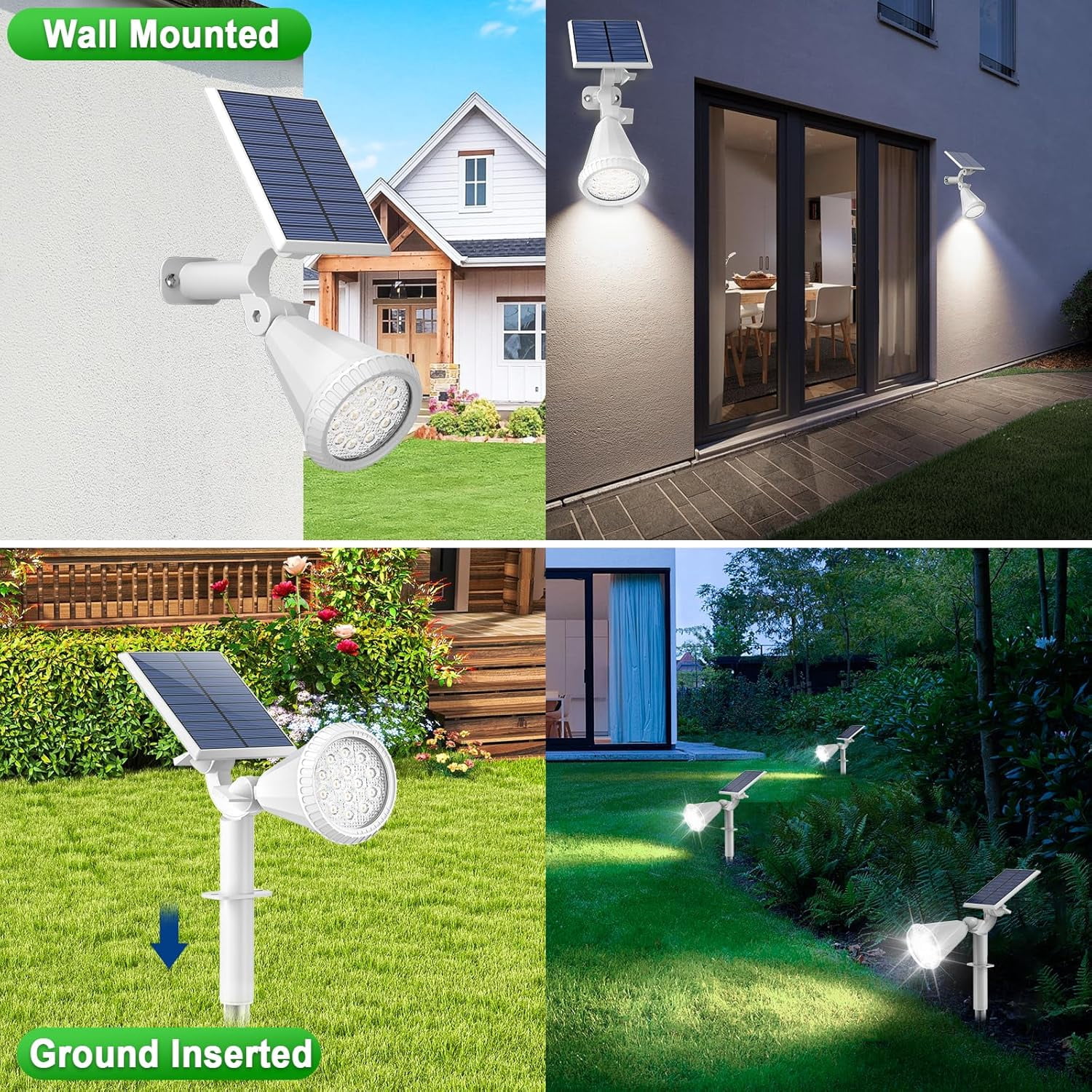 Solar Lights Outdoor, 6 pack, 4 Modes, 180° Adjustable Solar Spotlights IP65 Waterproof for Yard, Pathway, Garden, Wall, Pool - Cool White