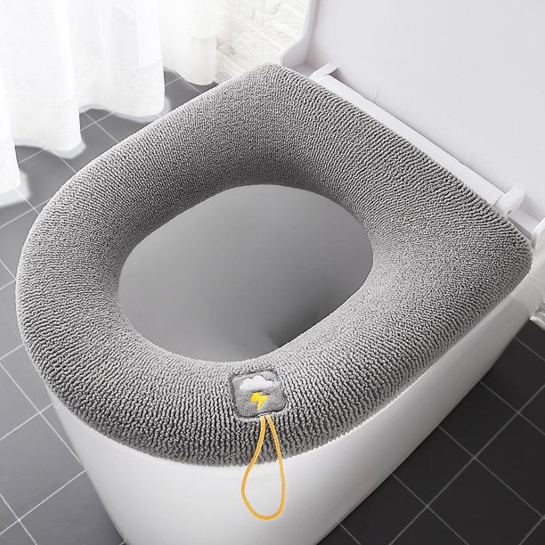 Funda de asiento de inodoro cálida para invierno, tapete para taburete, 1 Uds., accesorios de baño lavables, funda de bidé de cojín suave en forma de O de Color puro de punto, color rosa