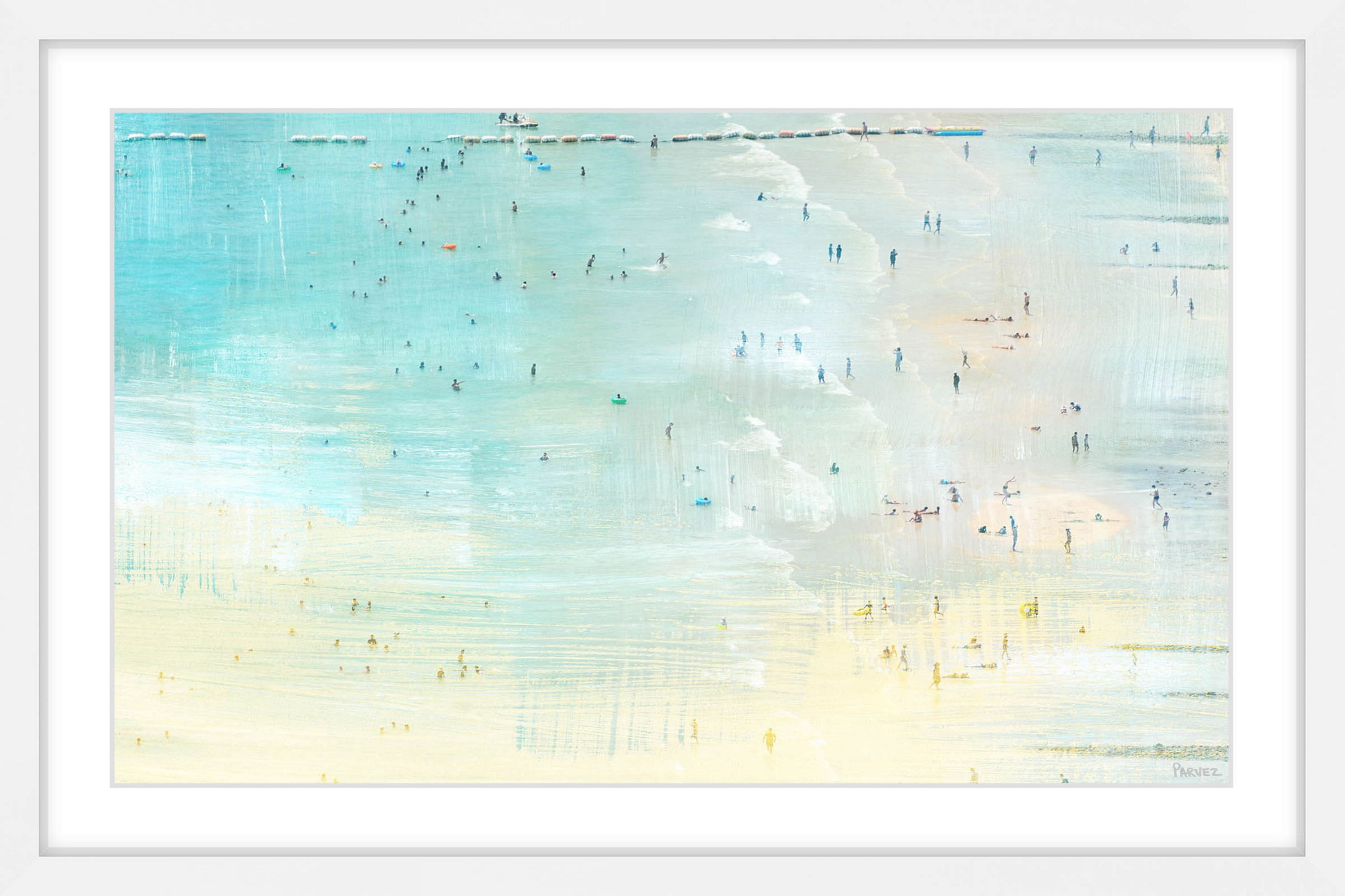 "Distand Beachgoers" Framed Painting Print