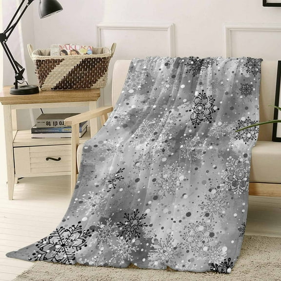 Winter Snowflakes Throw Flannel Blanket 50x80In Christmas Grey White Black Snowing Super Soft Cozy Bed Blanket, Lightweight Plush Fuzzy Bed Throw for Bedroom Sofa Couch Living Room