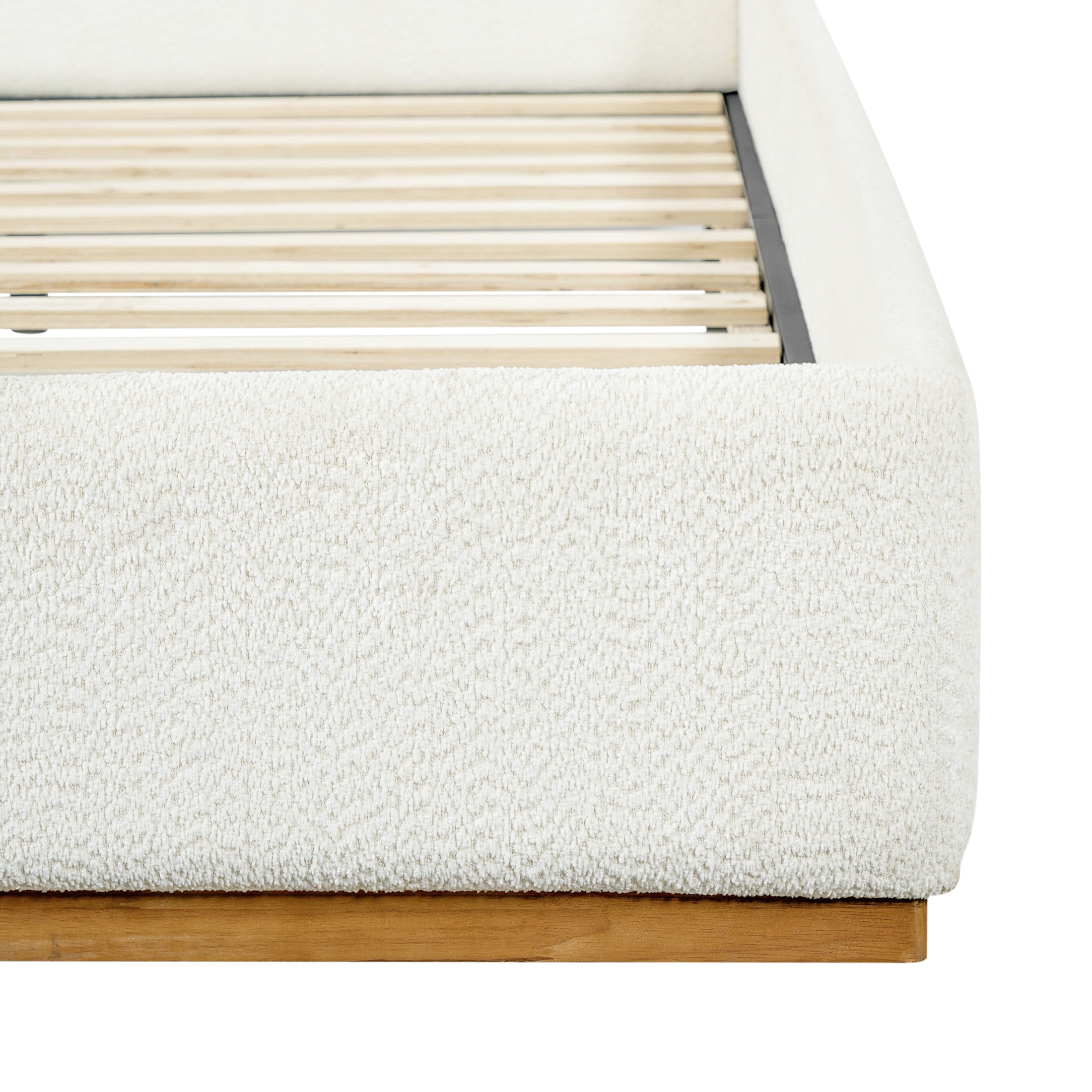 Christopher Knight Home King Upholstered Wingback Bed Frame, Rubberwood Base, White