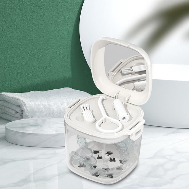 Estuche para limpiador de dentaduras postizas Soporte para dentaduras postizas Bañarse, limpiarse y remojarse con colador Blanco Fernando Caso de la dentadura