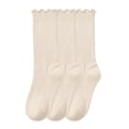 thumbnail image 2 of ZACPNCV 3 Pair Girls Ruffle Socks Cute Frilly Crew Socks for Toddler Kids Breathable Ribbed Knit Ankle Socks School Uniform Socks B-Beige, 2 of 6