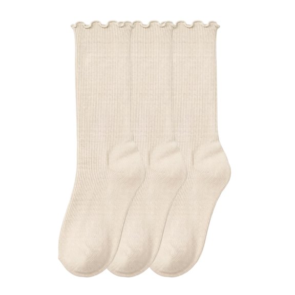 Kids 3-Pack Solid Color Mid-Calf Socks, Straight-Leg Cotton Stockings for School