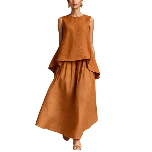 uublik Maxi Skirt Sets Women 2 Piece Outfits Summer Tank Tops Maxi Dress Travel Vacation Outfits Matching Sets, Orange