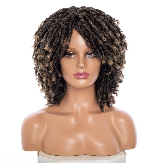 Ruilong Peluca corta de rastas para mujeres y hombres negros, pelucas afro rizadas, peluca de pelo sintético suave sin pegamento, resistente al calor, transpirable ((T1B/27))