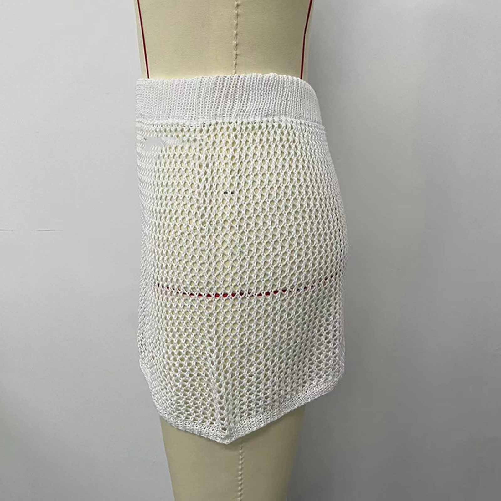 Riecok Crochet Skirt Cover Up Hollow out Sheer Sun Protection Cover Ups Summer Beach Vacation Mini Skirts