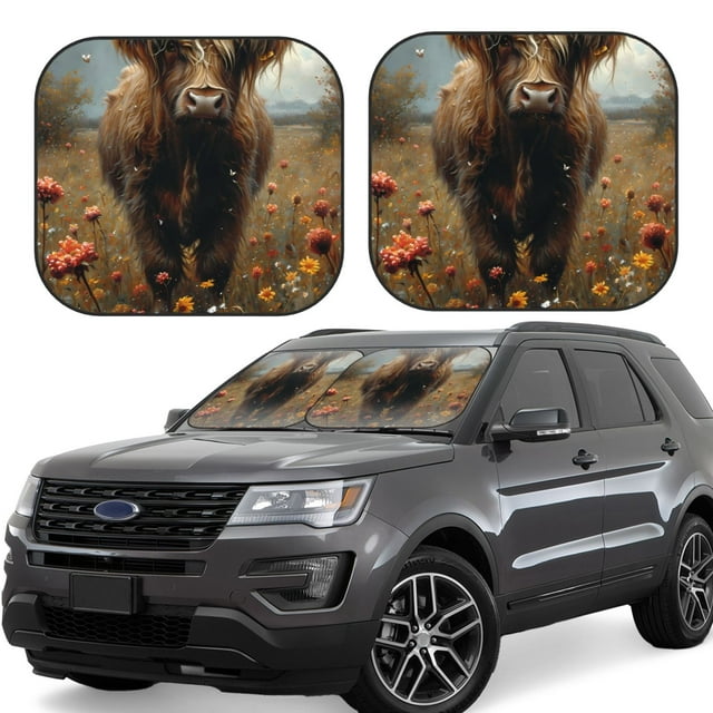 Saiise Prairie Tournesol Vache pour Voiture Pliable Pare-Soleil (Lot de 2) Offre Protection Solaire avec un Design Pliable Facile pour Pare-Brise Pratique-Moyen