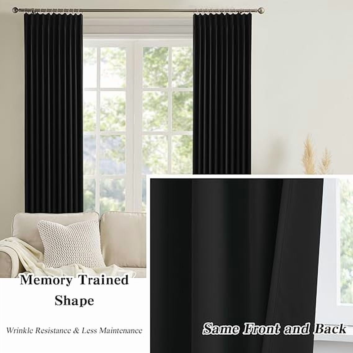 Homi Drapes Double Pinch Pleated Blackout Curtains – Thermal Insulated, Room Darkening Window Treatments Back Tab Curtains for Home or Office – 1 Panel with Hooks & Tiebacks (Black,52x45)