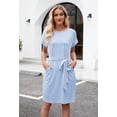 thumbnail image 3 of Women's Summer Striped Short Sleeve T Shirt Dress Casual Tie Waist with Pockets, 3 of 6