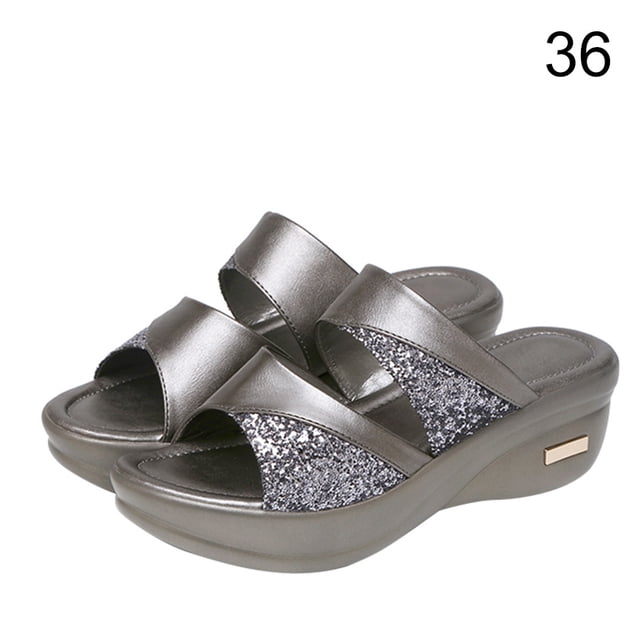 Sandalias de cuña de tacón grueso, verano, playa, caminar, punta abierta, diseño, zapatilla de cuña, gris, talla 36 1 par Advancent AP1213-02