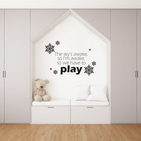 The Sky's Awake So I'm Awake So We Have To Play - Disney Frozen Movie Quote Snowflakes Silhouette Vinyl Wall Art Decal Wall Sticker Home Decoration Design Kids Girls Room Wall Décor Size (30x30 inch)