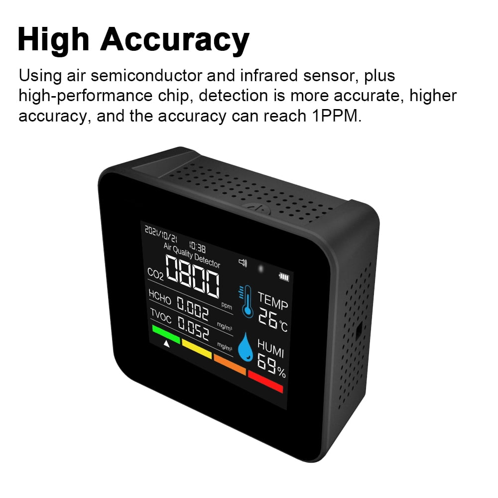 9 In 1 BT Air Quality Monitor CO2 Meter Carbon Dioxide Detector Time/Date CO2 TVOC HCHO PM2.5 PM1.0 PM10 Temperature Humidity Detection Support APP Control With Alarm Function For