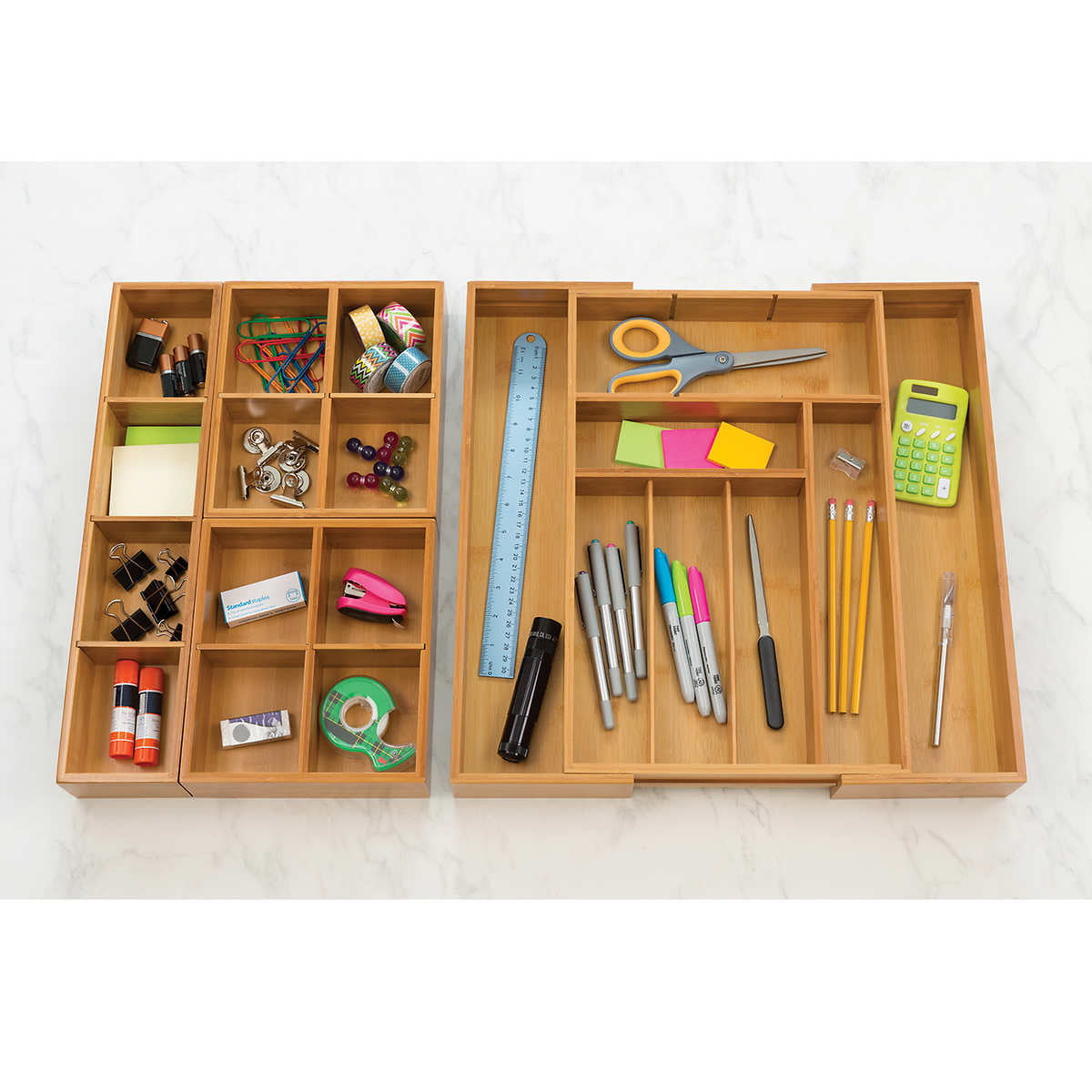 Seville Classics Bamboo Expandable 5 Large Compartment Adjustable Cutlery  Drawer Tray Organizer BMB17036 - The Home Depot