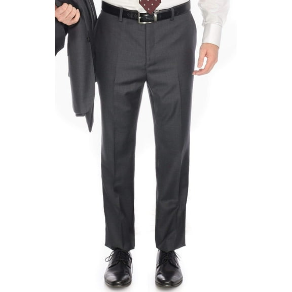 Men's Blujacket Charcoal Grey 100% Wool Slim Fit Dress Pants