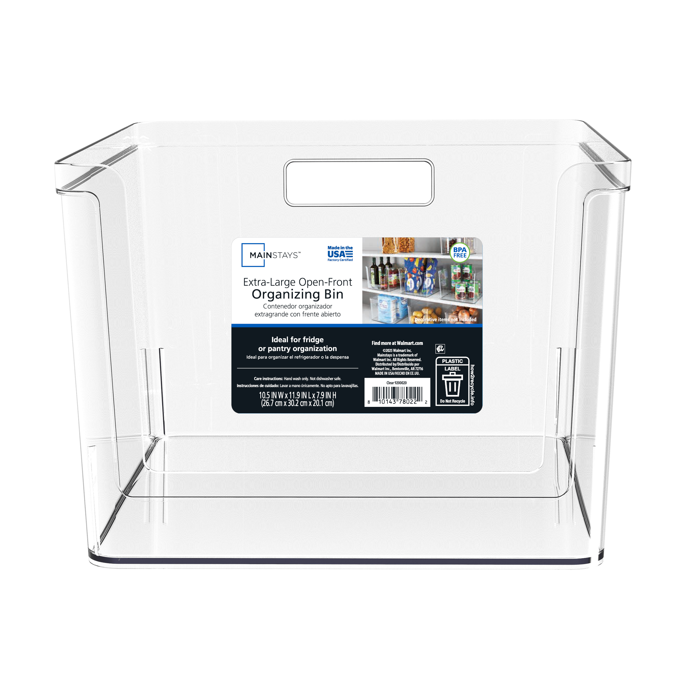 Mainstays Deep Open-Front Pantry Organizer Bin, Clear, 12x10.5x8 photo 2