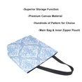 thumbnail image 3 of Open Top Canvas Tote Bag with Zipper Reusable Shopping Bag 13.5x15" Roomy Carryall Blue Elegant Geometric Design, 3 of 9