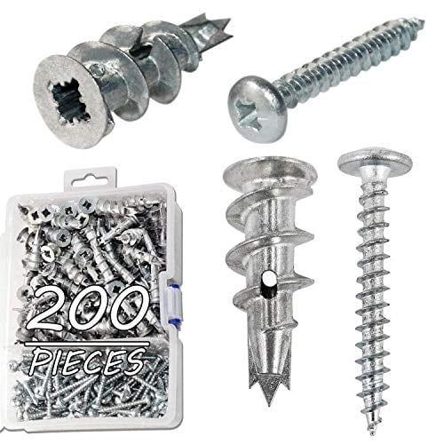 Zinc Self Drilling Drywall Hollow-Wall Anchors with Screws Kit, 100 Heavy Duty Metal Wall Anchors and 100#8 x 1-1/4'' Screws - 200 Pieces All Together$$Hardware