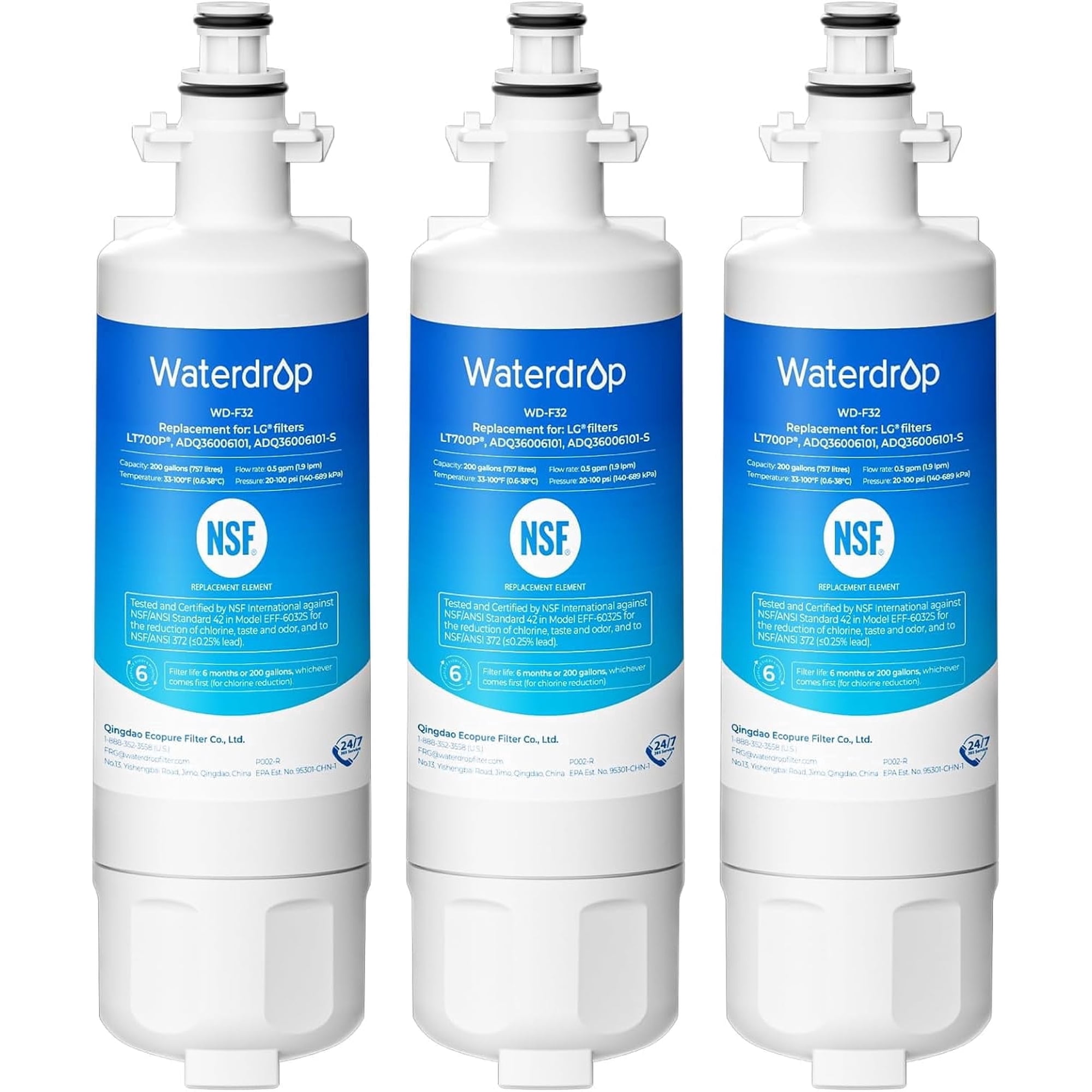 Waterdrop ADQ36006101 Replacement for LG® LT700P®, Kenmore 469690, 9690, FML-3, ADQ36006102, ADQ36006101-S Refrigerator Water Filter, 3 Filters