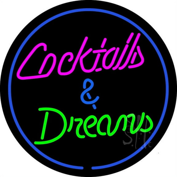 Cocktail & Dreams LED Neon Sign 26 x 26 - inches, Clear Edge Cut Acrylic Backing, with Dimmer - Bright and Premium built indoor LED Neon Sign for Bar decor.