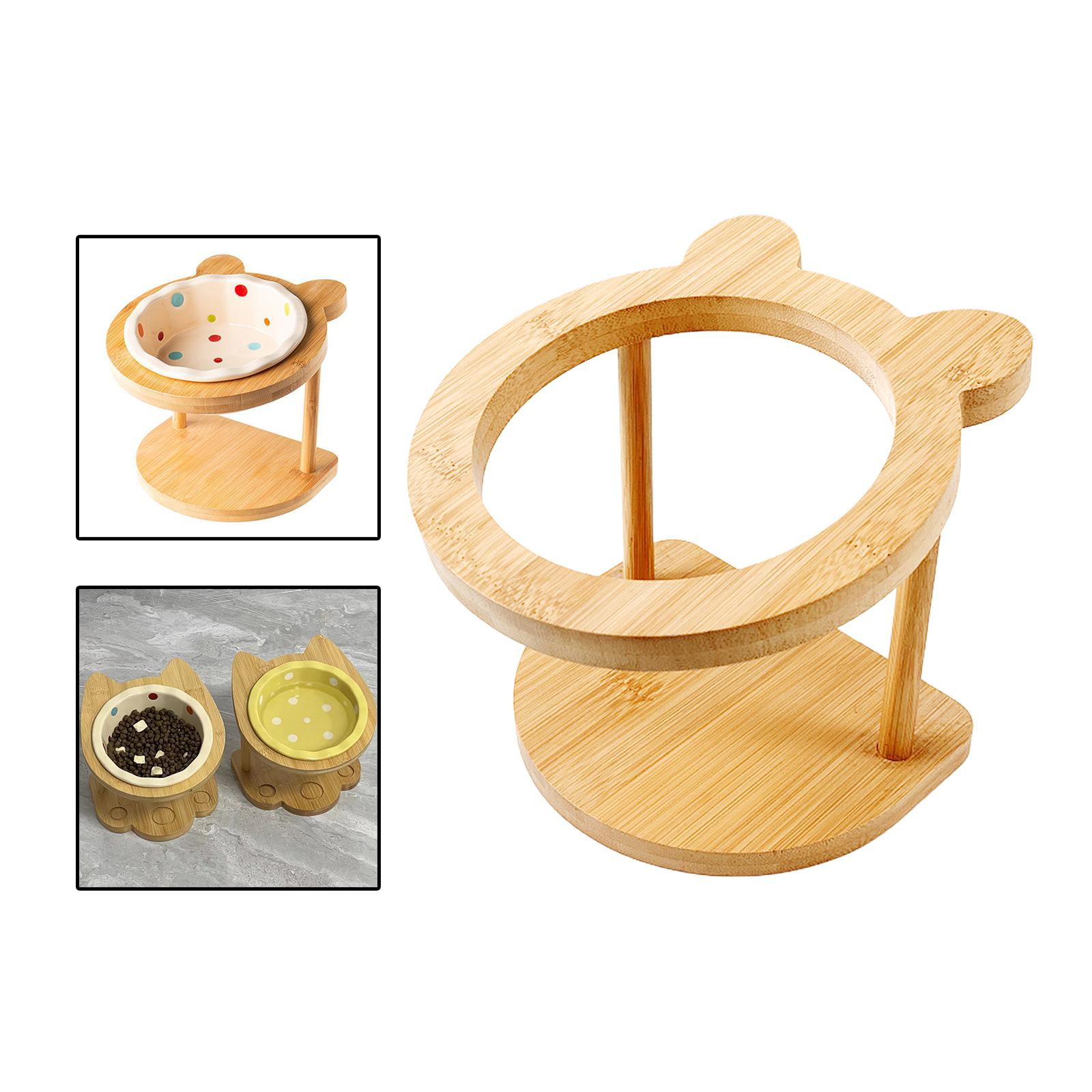 Raised Pet Bowls Wood Stand Pet Feeder Waterer Rack Single Wooden Pet Supplies Elevated Cat Bowls Stand Small Dog Bowls Stand for for Indoor B
