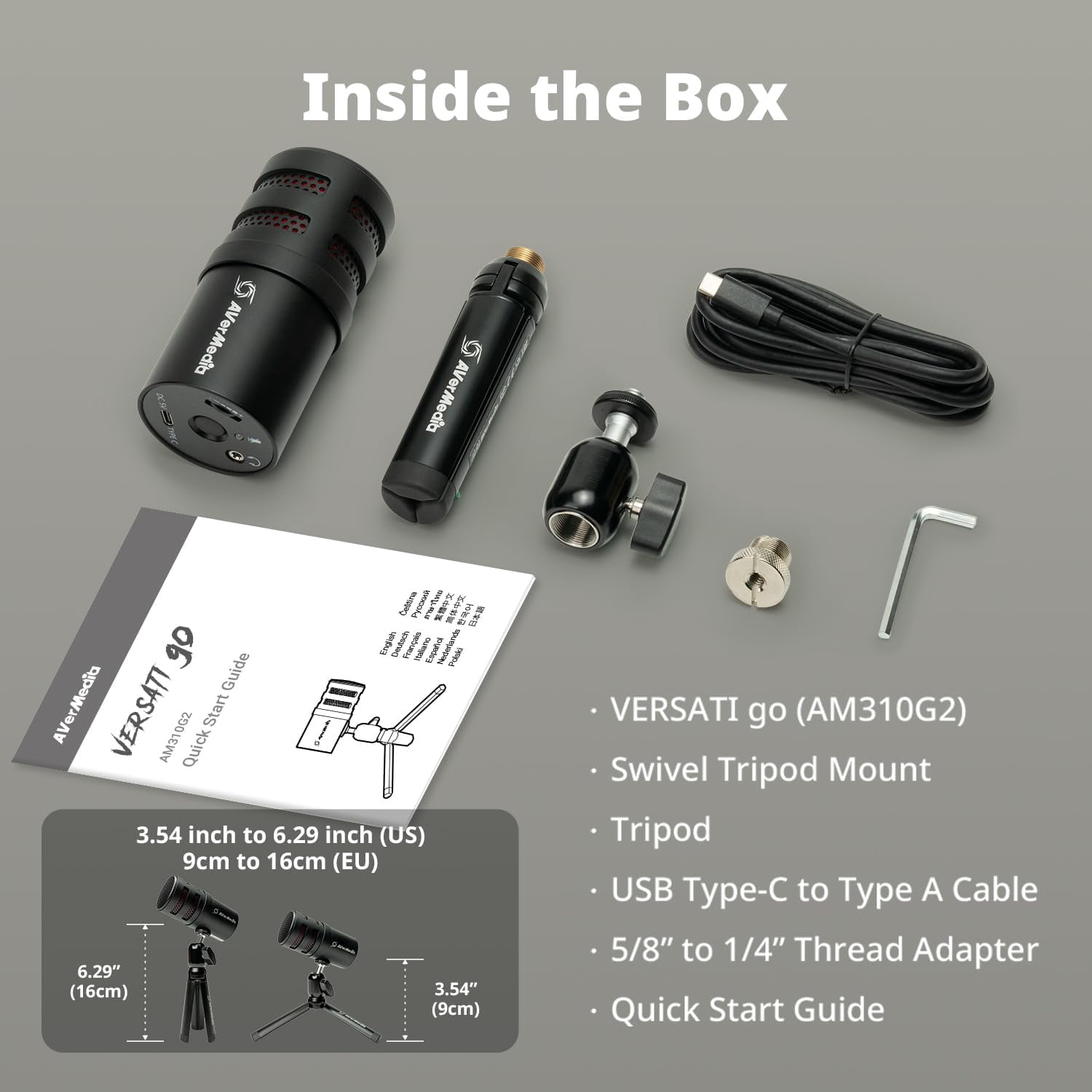 VERSATIgo AM310G2 USB Microphone for Streaming, Podcasting, Gaming with Cardioid Polar Pattern, Tripod Stand, Headphone Output, Mute Button, All Metal Design